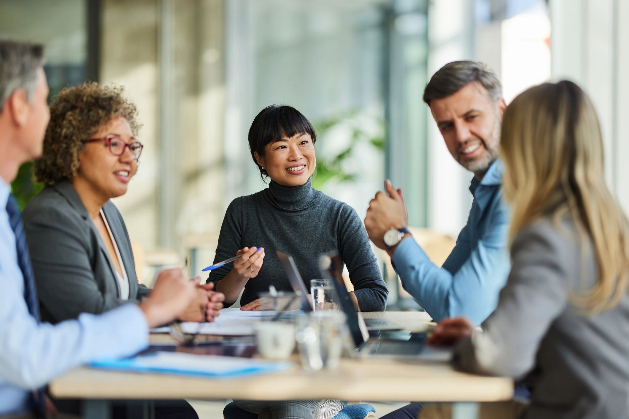 Professional office team collaborating during a meeting