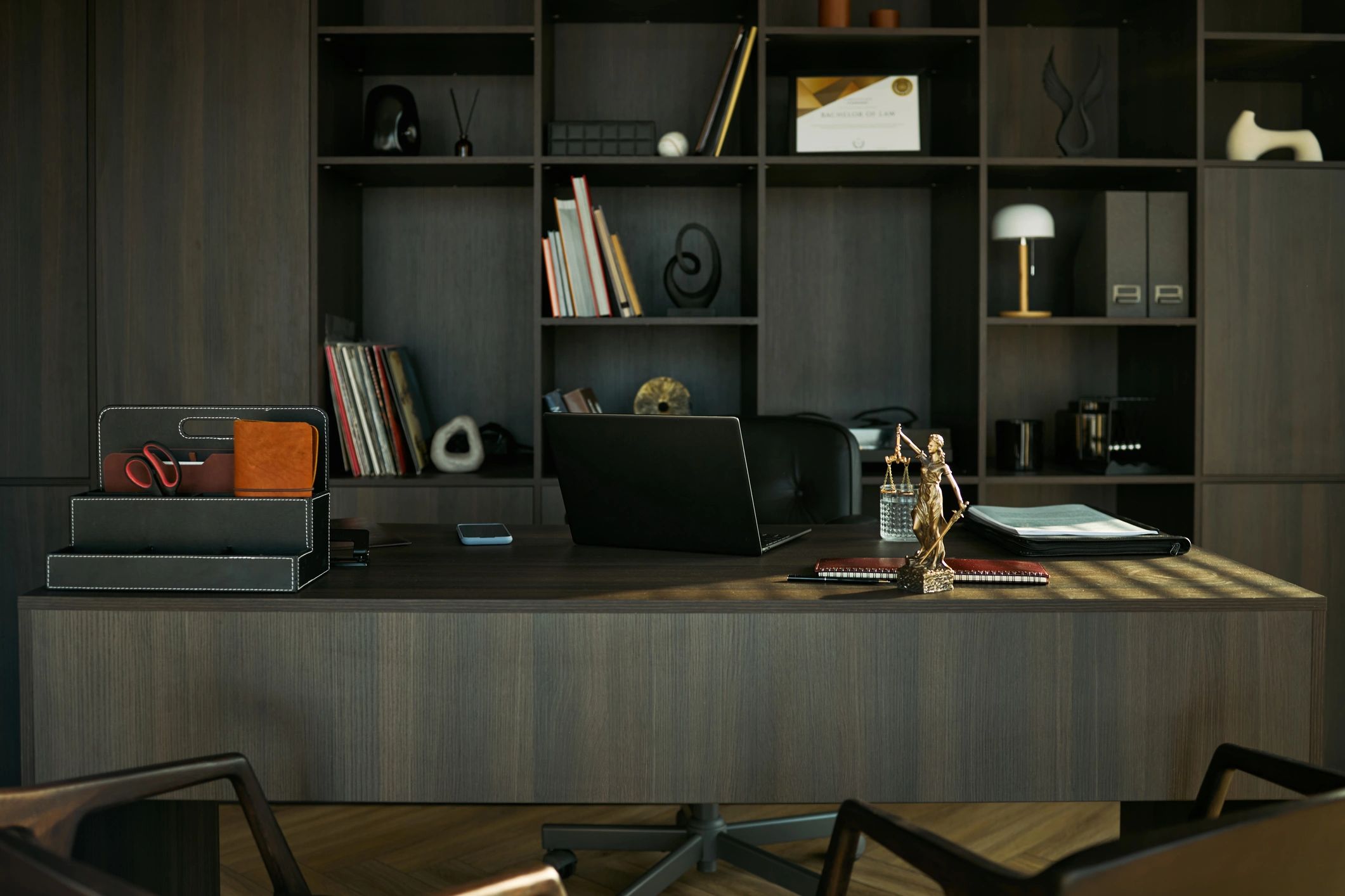Office desk with legal-style documents for notary preparation